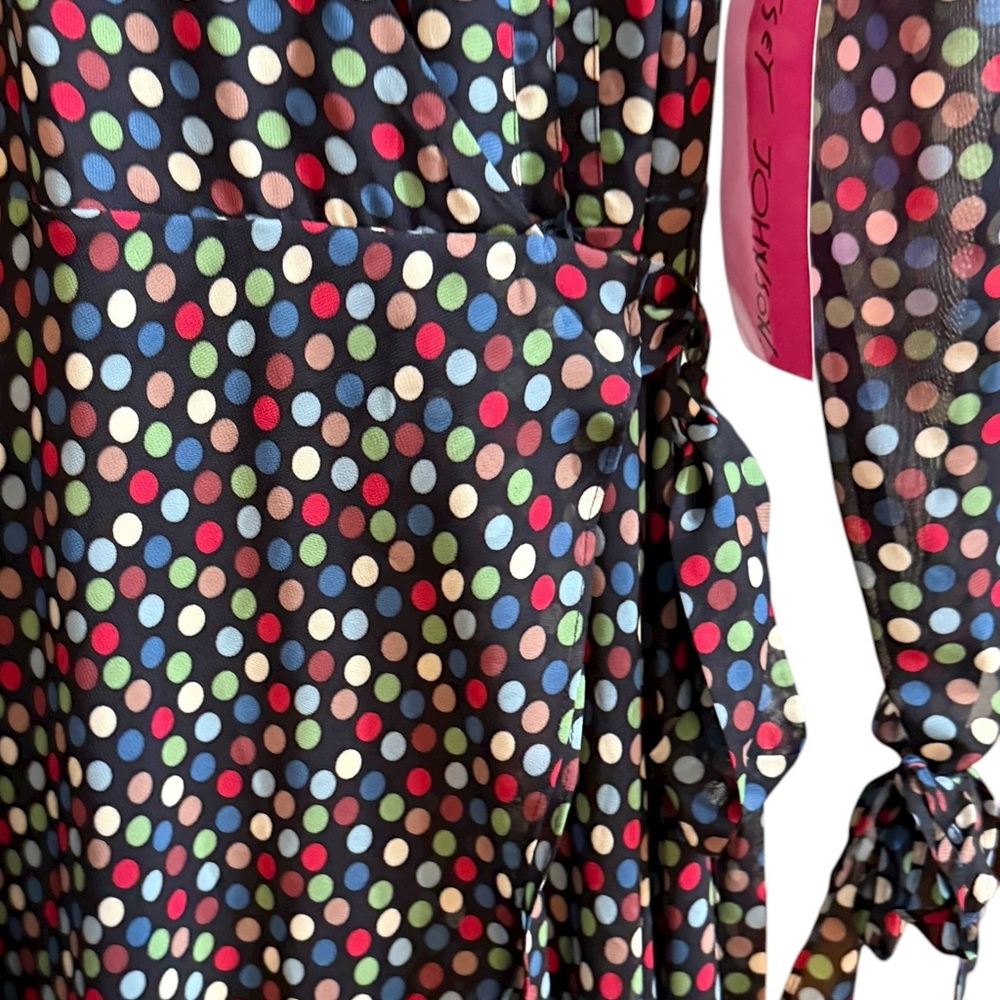 Betsey Johnson Wrap Dress Womens Size 10 Polka Dots High Low Hem‎ Sleeve Tie NEW - Picture 12 of 14